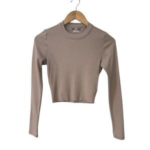 KITH Cotton Blend Long Sleeve Womens Shirt Size Small Taupe Slim Fit Stretch